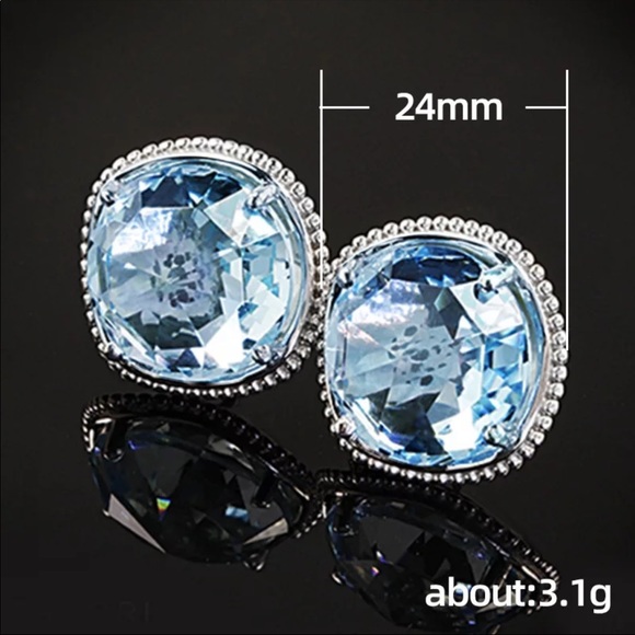 New 925 Silver Beautiful Round Zircon Stud Earrings - Picture 5 of 5